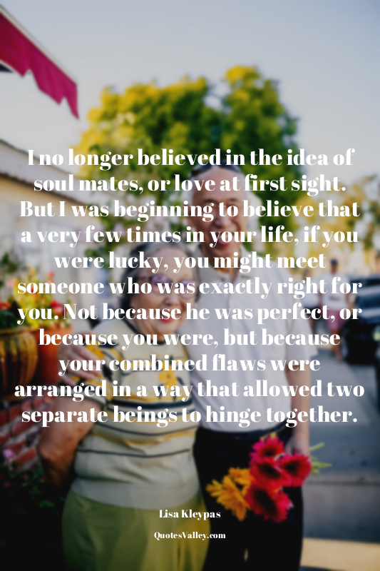 I no longer believed in the idea of soul mates, or love at first sight. But I wa...