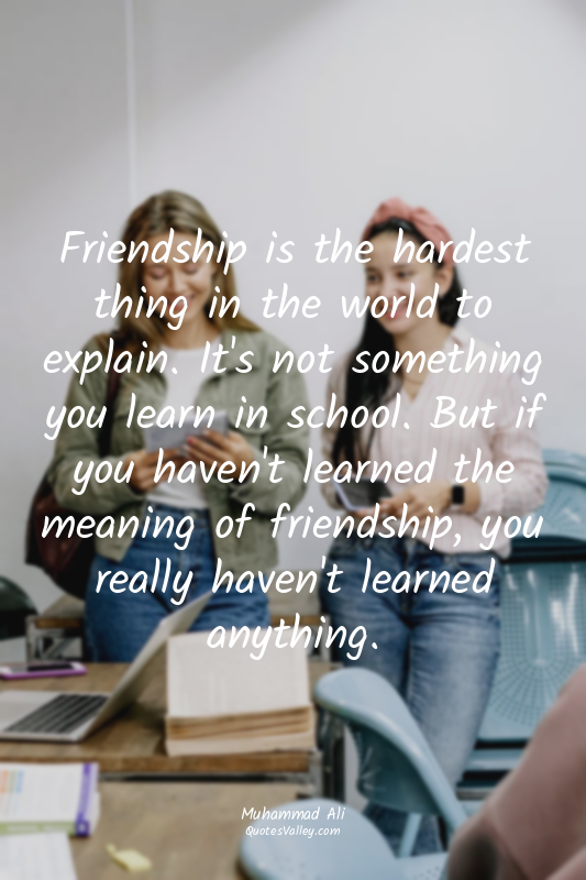 Friendship is the hardest thing in the world to explain. It's not something you...