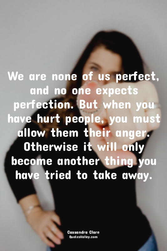 We are none of us perfect, and no one expects perfection. But when you have hurt...