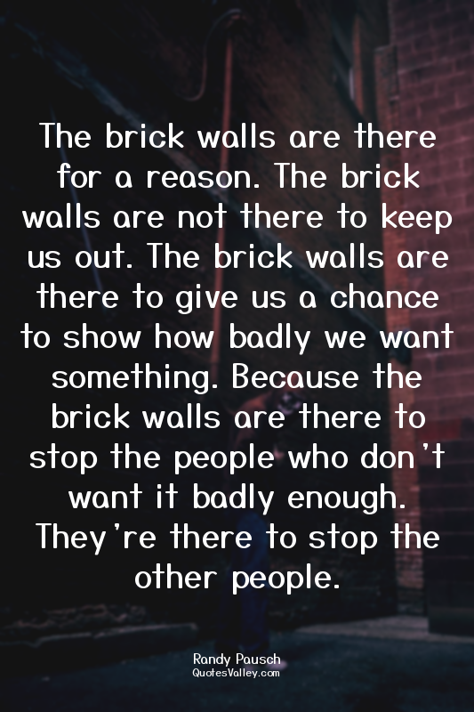 The brick walls are there for a reason. The brick walls are not there to keep us...