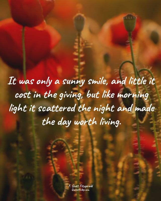 It was only a sunny smile, and little it cost in the giving, but like morning li...
