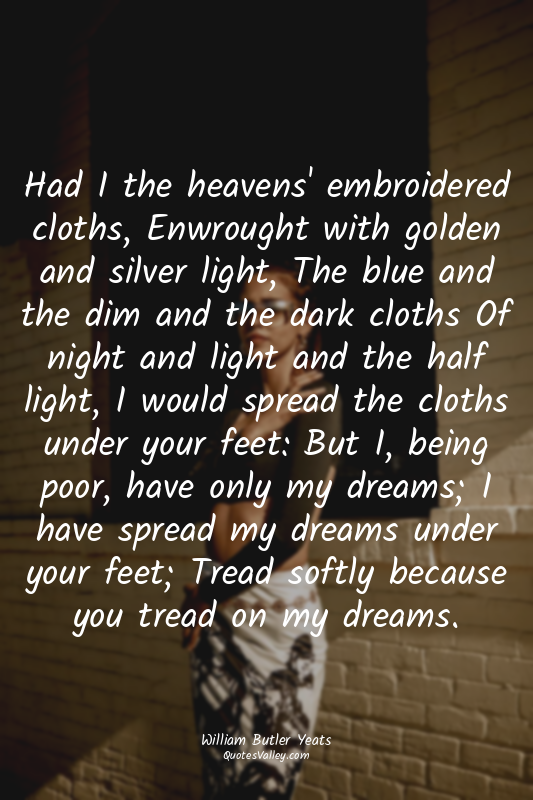 Had I the heavens' embroidered cloths, Enwrought with golden and silver light, T...