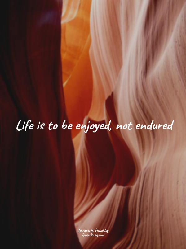 Life is to be enjoyed, not endured