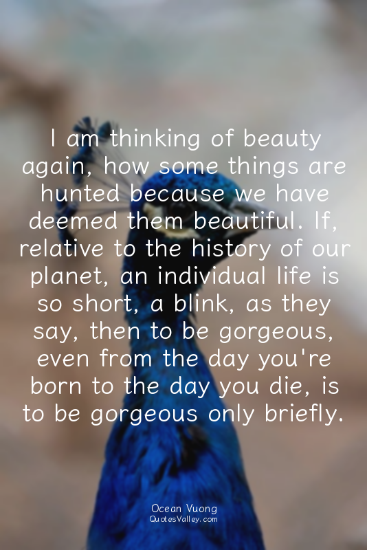 I am thinking of beauty again, how some things are hunted because we have deemed...