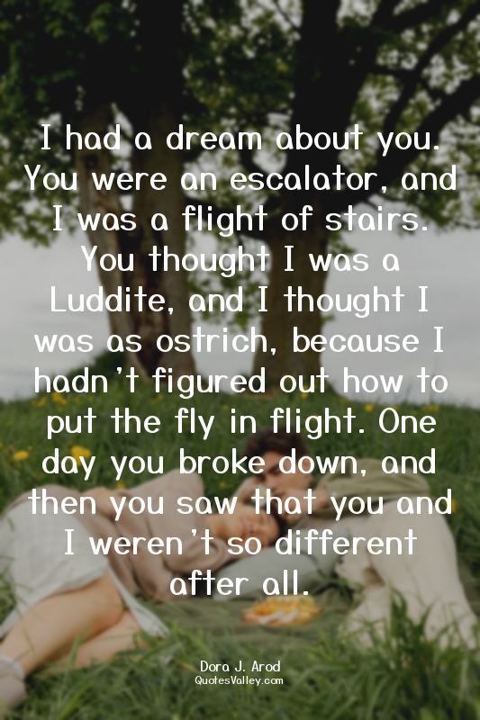 I had a dream about you. You were an escalator, and I was a flight of stairs. Yo...