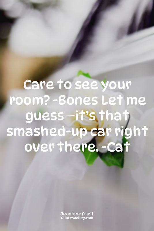 Care to see your room? -Bones Let me guess—it’s that smashed-up car right over t...
