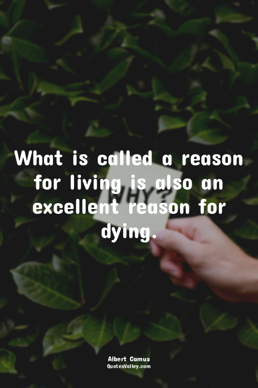 What is called a reason for living is also an excellent reason for dying.
