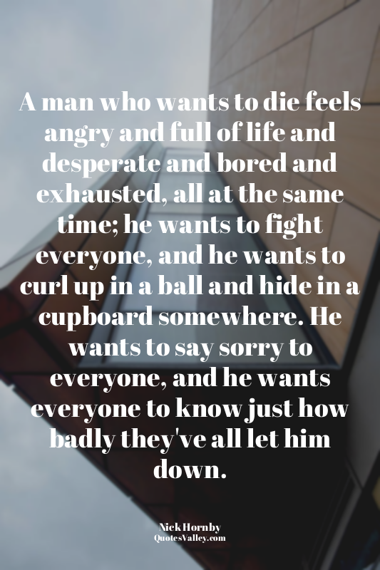 A man who wants to die feels angry and full of life and desperate and bored and...