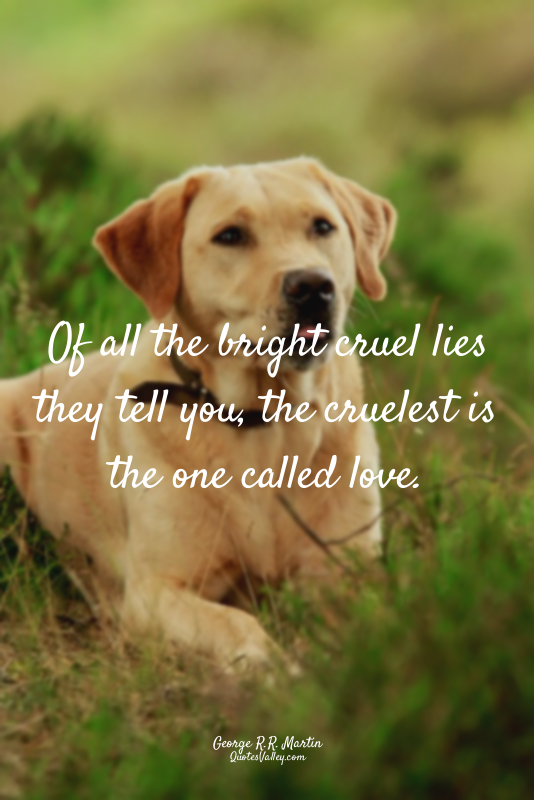 Of all the bright cruel lies they tell you, the cruelest is the one called love.