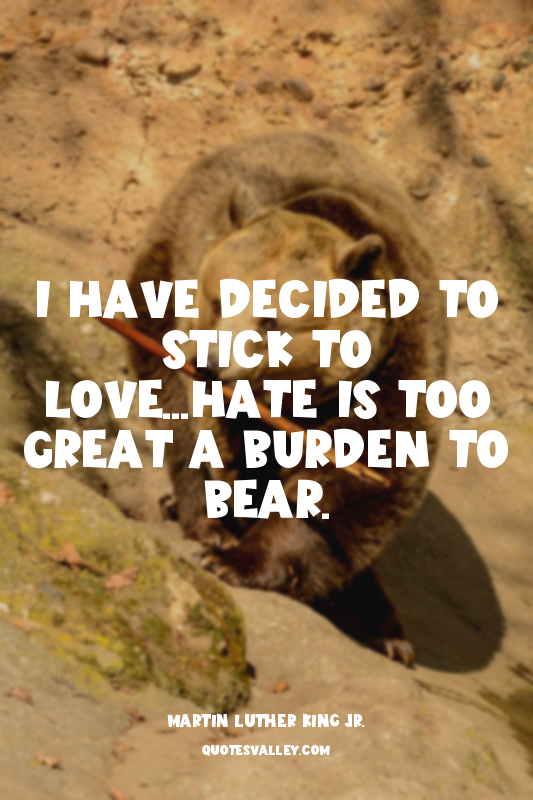 I have decided to stick to love...Hate is too great a burden to bear.
