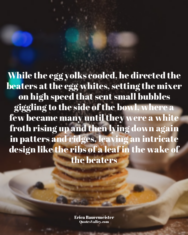 While the egg yolks cooled, he directed the beaters at the egg whites, setting t...