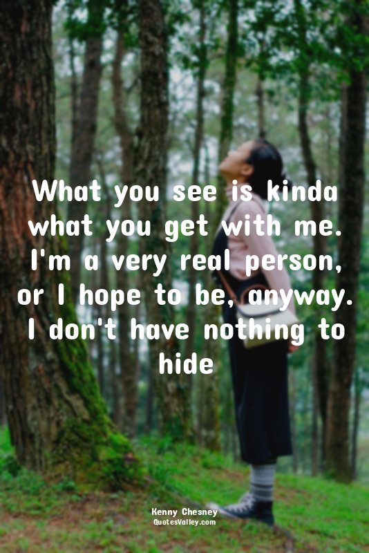 What you see is kinda what you get with me. I'm a very real person, or I hope to...