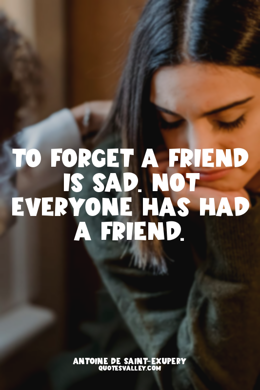 To forget a friend is sad. Not everyone has had a friend.