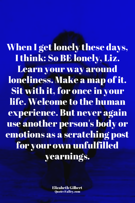 When I get lonely these days, I think: So BE lonely, Liz. Learn your way around...