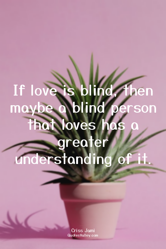 If love is blind, then maybe a blind person that loves has a greater understandi...