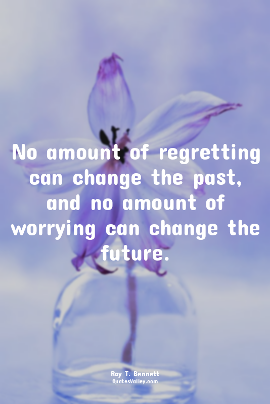 No amount of regretting can change the past, and no amount of worrying can chang...