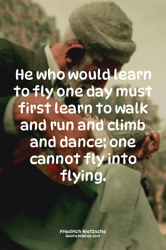 He who would learn to fly one day must first learn to walk and run and climb and...