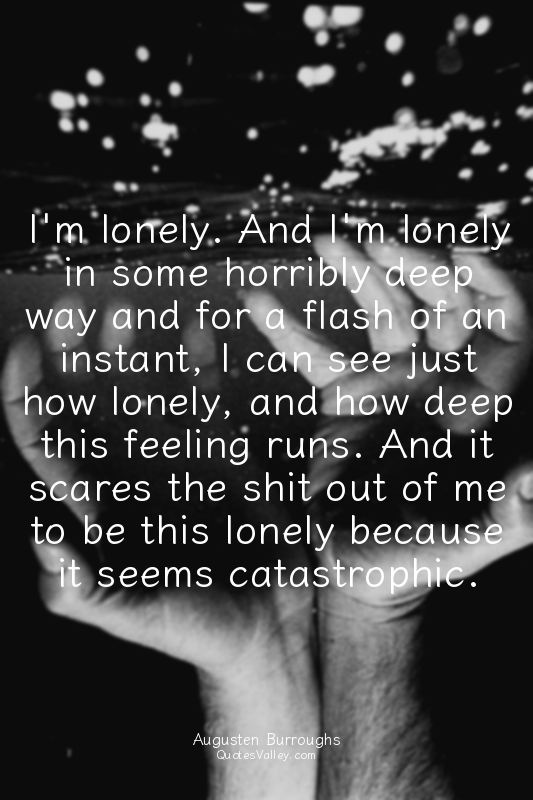 I'm lonely. And I'm lonely in some horribly deep way and for a flash of an insta...