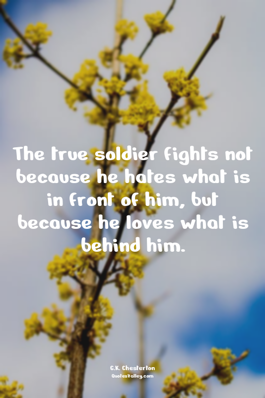 The true soldier fights not because he hates what is in front of him, but becaus...