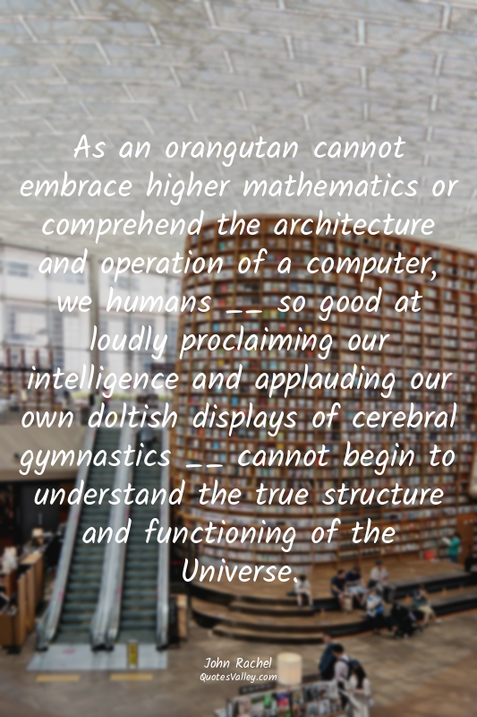 As an orangutan cannot embrace higher mathematics or comprehend the architecture...