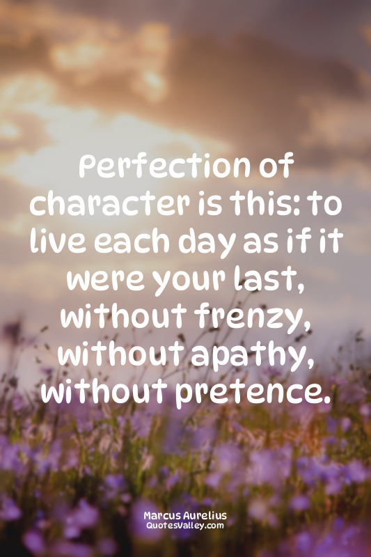 Perfection of character is this: to live each day as if it were your last, witho...