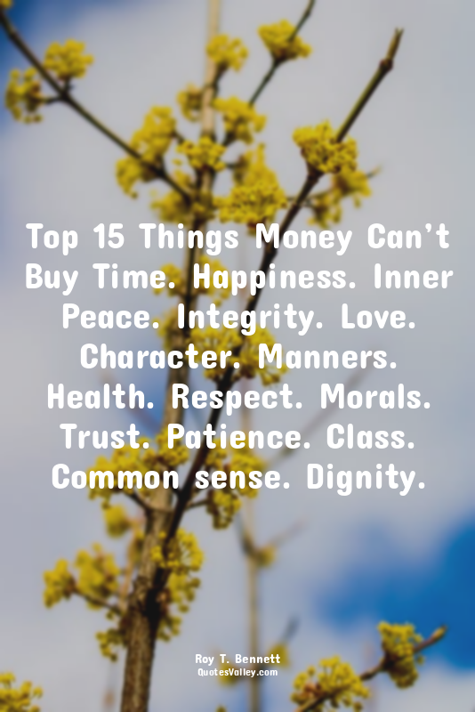 Top 15 Things Money Can’t Buy Time. Happiness. Inner Peace. Integrity. Love. Cha...