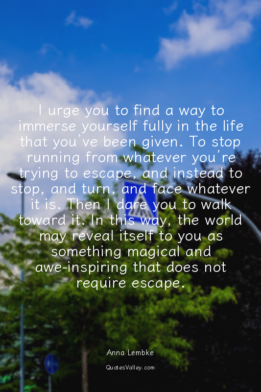 I urge you to find a way to immerse yourself fully in the life that you’ve been...