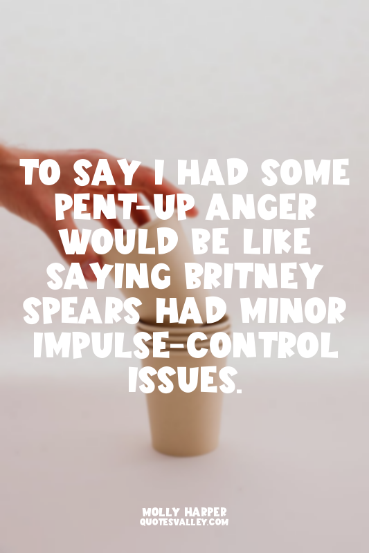 To say I had some pent-up anger would be like saying Britney Spears had minor im...