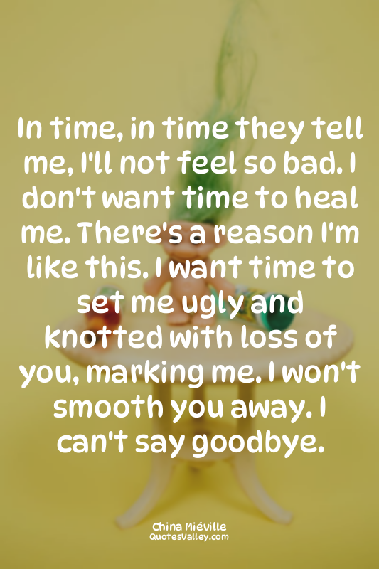 In time, in time they tell me, I'll not feel so bad. I don't want time to heal m...