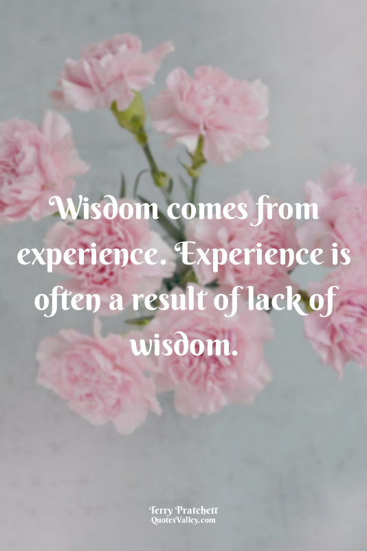 Wisdom comes from experience. Experience is often a result of lack of wisdom.