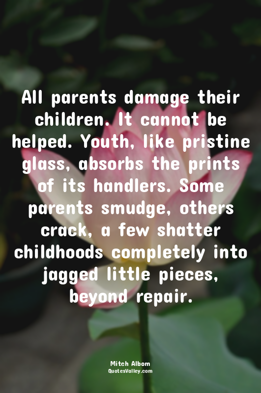 All parents damage their children. It cannot be helped. Youth, like pristine gla...