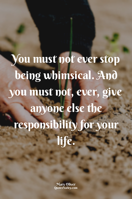 You must not ever stop being whimsical. And you must not, ever, give anyone else...
