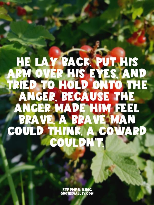 He lay back, put his arm over his eyes, and tried to hold onto the anger, becaus...