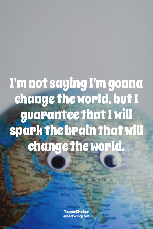 I'm not saying I'm gonna change the world, but I guarantee that I will spark the...