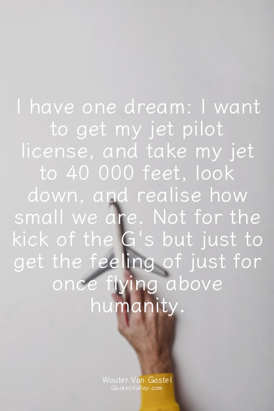 I have one dream: I want to get my jet pilot license, and take my jet to 40 000...