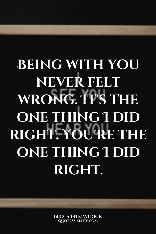 Being with you never felt wrong. It's the one thing I did right. You're the one...