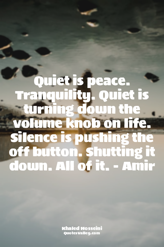 Quiet is peace. Tranquility. Quiet is turning down the volume knob on life. Sile...