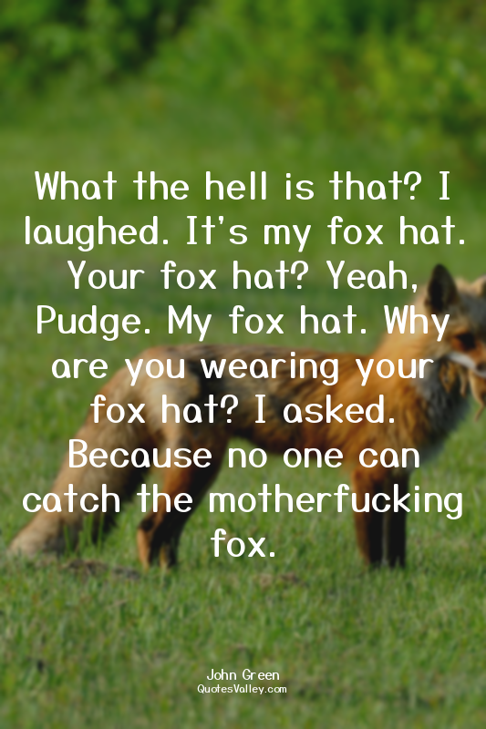 What the hell is that? I laughed. It's my fox hat. Your fox hat? Yeah, Pudge. My...