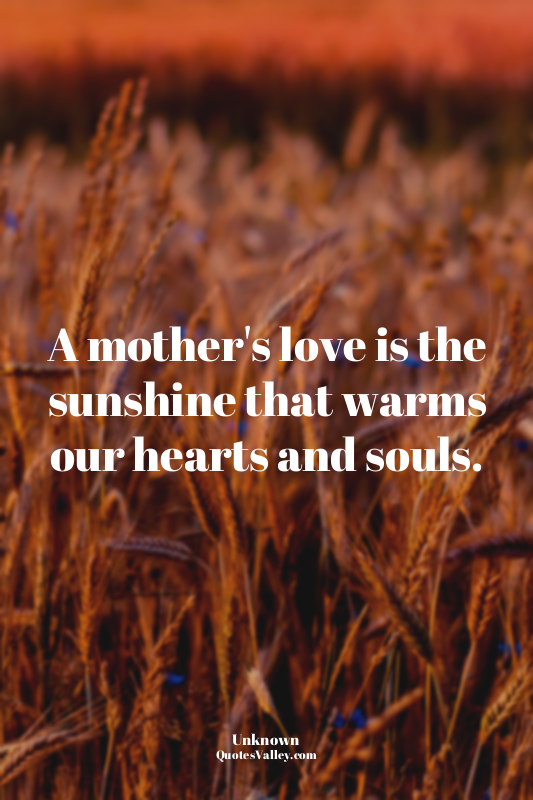 A mother's love is the sunshine that warms our hearts and souls.