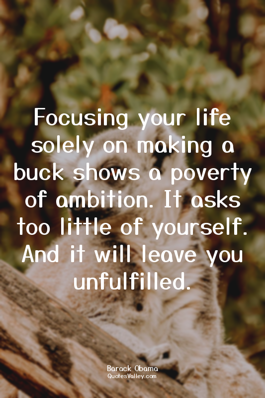 Focusing your life solely on making a buck shows a poverty of ambition. It asks...