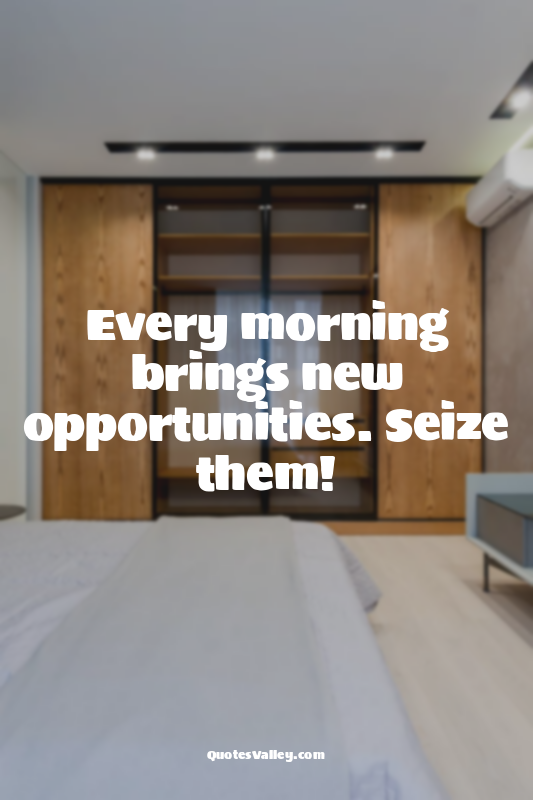 Every morning brings new opportunities. Seize them!